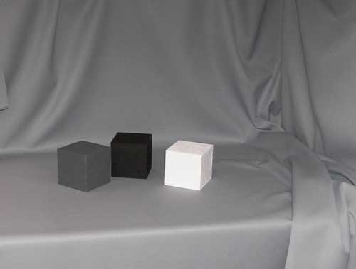 Cubes set up on new grey fabric